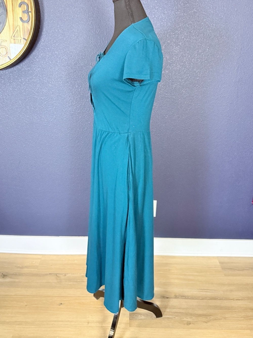 Reformation Teal Lace Up Short Sleeve Fit Flare Midi Dress | Large - Picture 2 of 8
